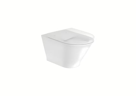 Bílé závěsné WC Roca The Gap s Rimless provedením a lesklým glazovaným povrchem.