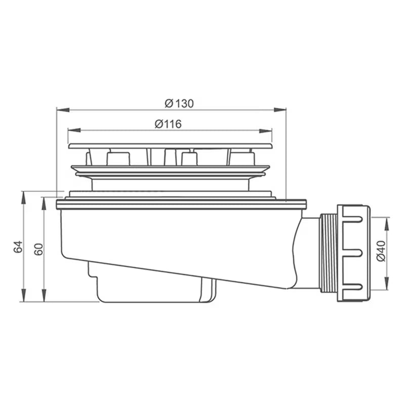 Snížený sifon k vaničce Roth s plastovou chromovanou krytkou pro odtok 90 mm