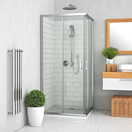 Obdélníkový sprchový kout Roth Lega Line 100x80 cm s posuvnými dveřmi a profily v lesklém chromu.