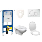 Závěsný WC set S-Line Pro s modulem Geberit Duofix, sedátkem a bílým ovládacím tlačítkem