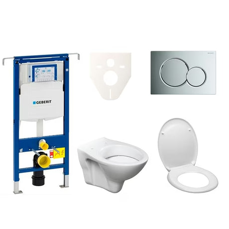 Závěsný WC set S-Line Pro s modulem Geberit Duofix, tlačítkem Sigma 01 a sedátkem z duroplastu.