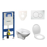 Závěsný WC set S-Line Pro s modulem Geberit Duofix, sedátkem a bílým tlačítkem Sigma 01