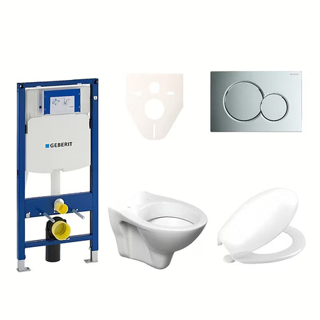 Závěsný WC set S-line Pro s modulem Geberit Duofix, sedátkem URBAN a tlačítkem Sigma 01 v chrom provedení.