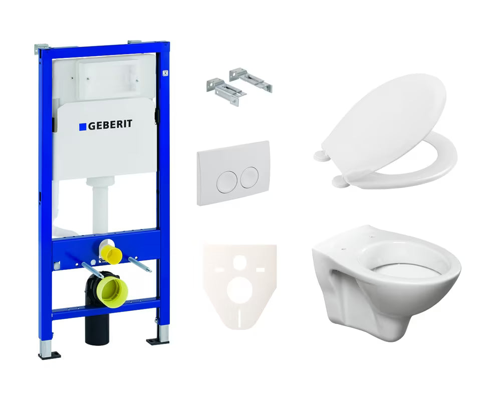 Závěsný WC set S-Line Pro s modulem Geberit Duofix, sedátkem URBAN a bílým tlačítkem Delta 21