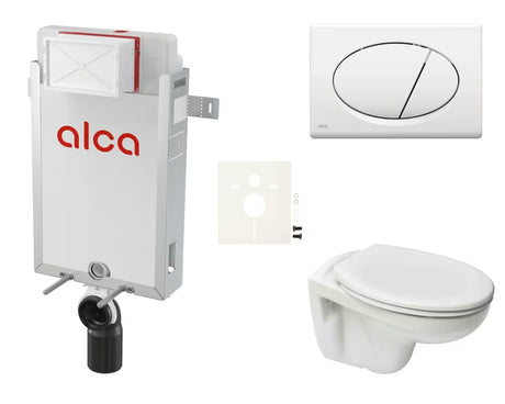 Závěsný WC set SIKO S-Line Pro k zazdění se skrytým splachováním a bílým ovládacím tlačítkem