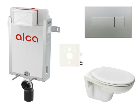 Závěsný WC set S-Line Pro s modulem k zazdění, nádržkou Alca a ovládacím tlačítkem v chromu matném