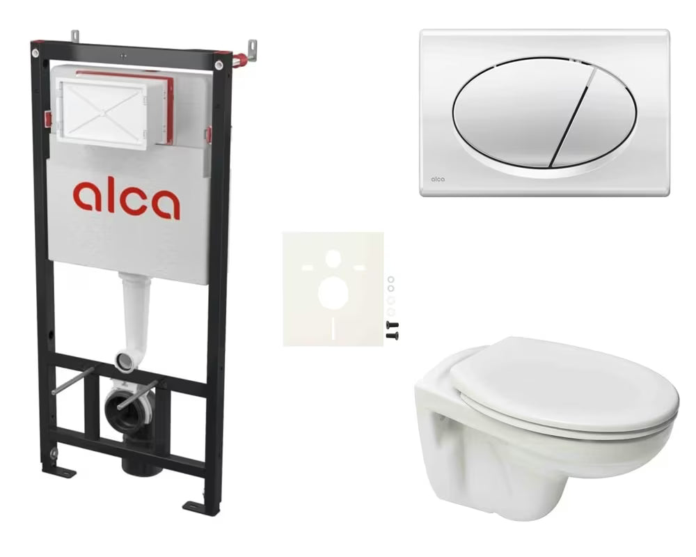 Viseči WC set S-Line Pro za predstensko montažo s skrito rešitvijo in varčnim splakovanjem.