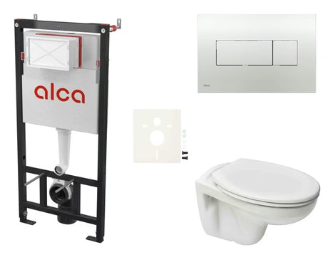Závěsný WC set S-Line Pro s Rimless splachováním, modulem do lehkých stěn a chromovým tlačítkem.