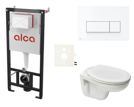 Závěsný WC set S-Line Pro se skrytou nádržkou Alca pro lehké stěny a předstěnovou montáž.