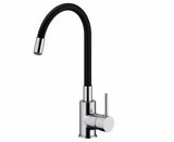 Dřezová baterie S-Line se silikonovým flexi ramínkem v provedení černá matná a chrom.