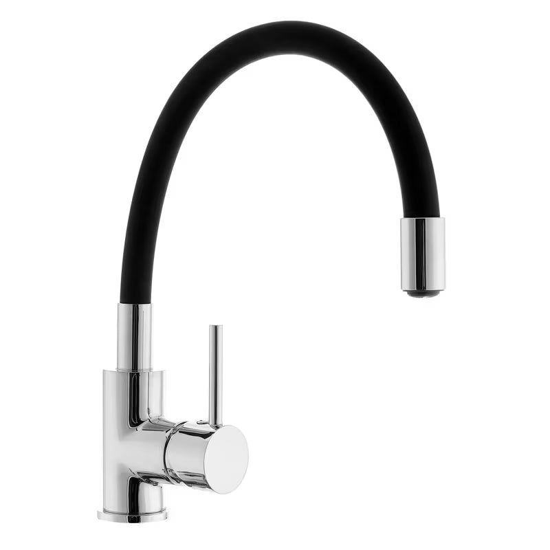 Dřezová baterie S-Line se silikonovým flexi ramínkem v provedení černá matná a chrom.