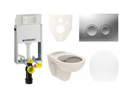 Závěsný WC set S-Line Pro s podomítkovým modulem Geberit a ovládacím tlačítkem v matném chromu.