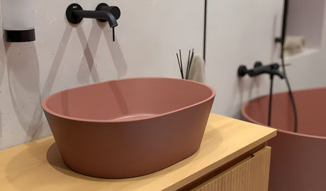 Růžové umyvadlo na desku SAT Aula z litého mramoru bez otvoru pro baterii a bez přepadu