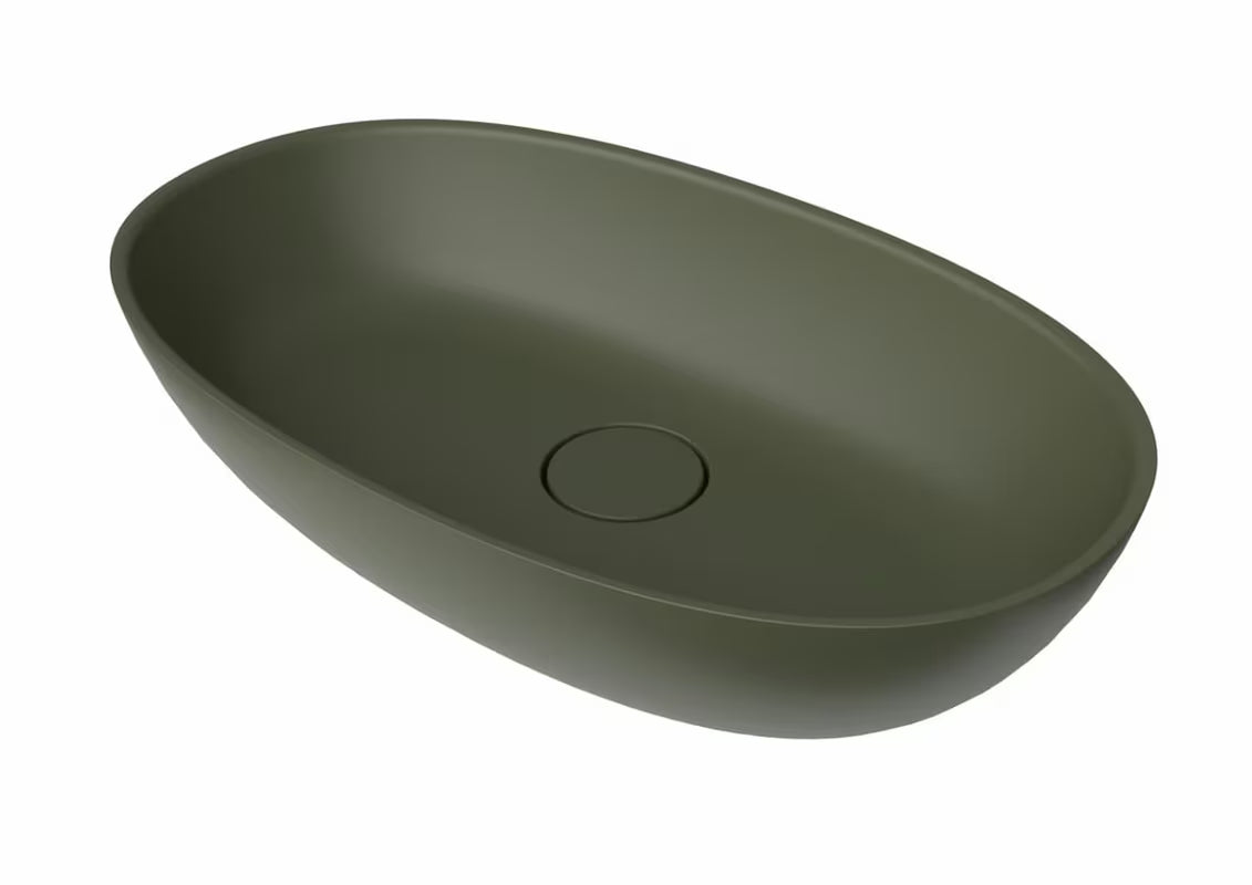 Zelené umyvadlo na desku SAT Aula 60x36 cm z litého mramoru bez přepadu