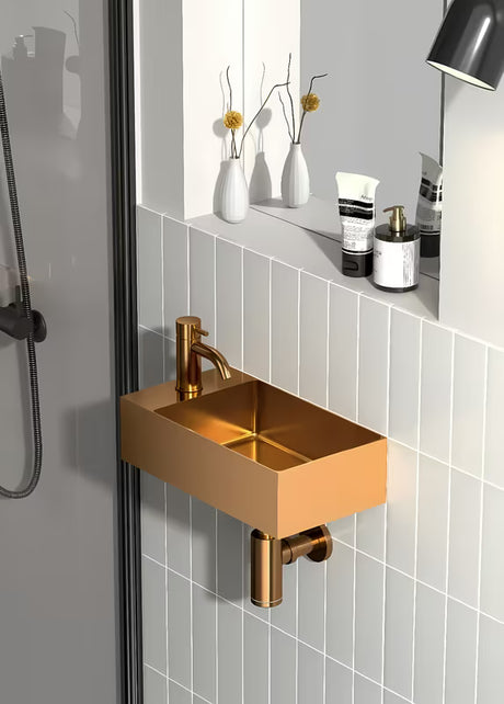Závěsné nerezové umývátko SAT Aurum v rosegold (růžovozlaté) barvě
