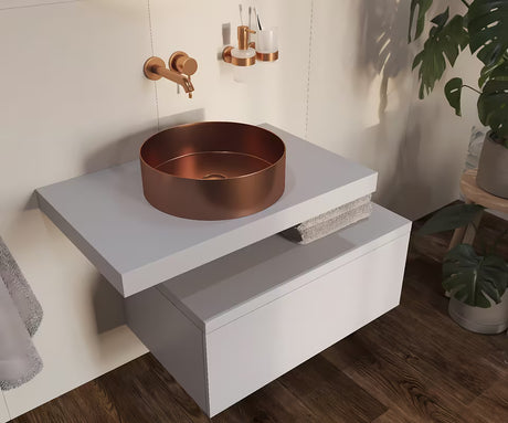 Kulaté umyvadlo na desku SAT Aurum 38 cm v broušené rose gold barvě s tenkými stěnami