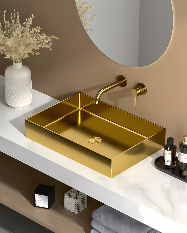 SAT Aurum umyvadlo na desku z nerezové oceli v barvě gold, 55 x 38 cm.