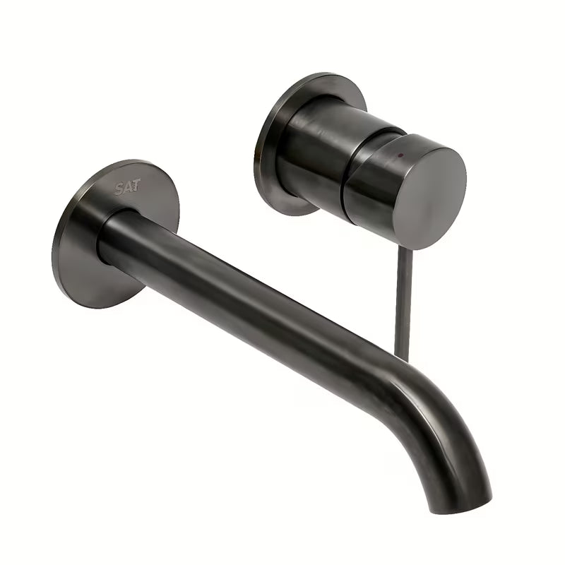 Podomítková páková umyvadlová baterie SAT Aurum v provedení broušený gun metal s kulatým designem.