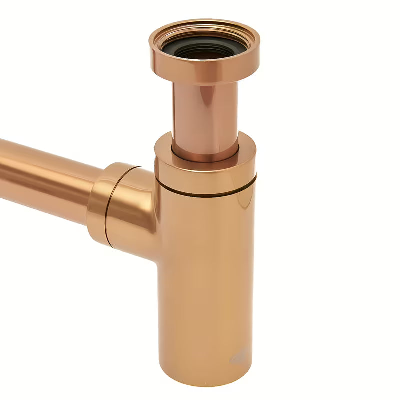 Mosazný umyvadlový sifon SAT Aurum v barvě rose gold s kulatým designem a průměrem 32 mm.