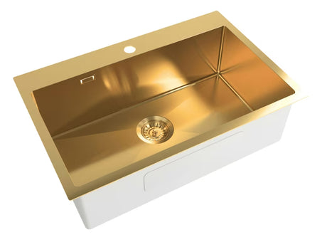 Kuchyňský jednodřez SAT Aurum v provedení gold z kartáčované nerezové oceli pro montáž na pracovní desku.
