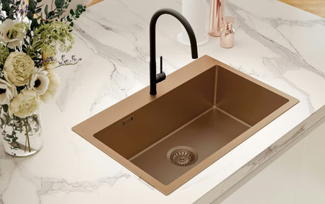 Kuchyňský jednodřez SAT Aurum rose gold z kartáčované nerezové oceli pro montáž na pracovní desku