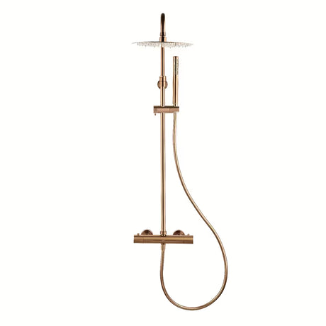 Sprchový systém SAT Aurum s termostatickou baterií v provedení rose gold brushed s hlavovou a ruční sprchou.
