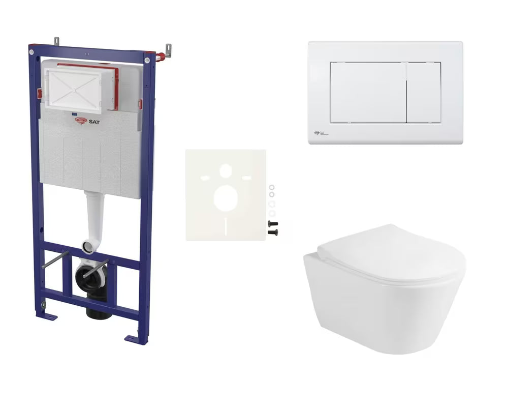 Viseći WC set Glacera Ava s vodokotlićem SAT, tipkom za ispiranje i duroplast WC sjedalom WC školjke