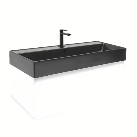 Závěsná koupelnová skříňka s keramickým umyvadlem SAT B-Way v bílém lesku, 99x30x45 cm.