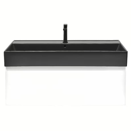 Závěsná koupelnová skříňka s keramickým umyvadlem SAT B-Way v bílém lesku, 99x30x45 cm.