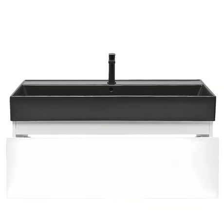 Závěsná koupelnová skříňka s keramickým umyvadlem SAT B-Way v bílém lesku, 99x30x45 cm.