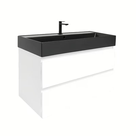 Závěsná koupelnová skříňka SAT B-Way 1 s keramickým umyvadlem v bílém lesku 99x50x45 cm