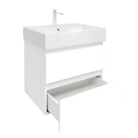 Závěsná koupelnová skříňka SAT B-Way 1 s keramickým umyvadlem v bílém lesku 59x50x45 cm.
