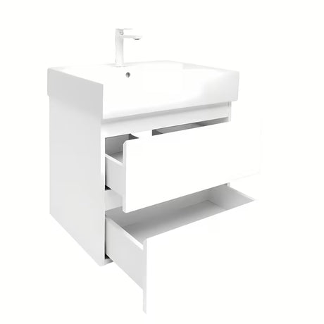 Závěsná koupelnová skříňka SAT B-Way 1 s keramickým umyvadlem v bílém lesku 59x50x45 cm.