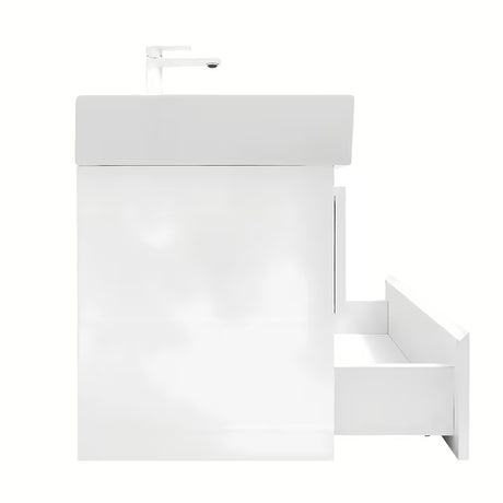 Závěsná koupelnová skříňka SAT B-Way 1 s keramickým umyvadlem v bílém lesku 59x50x45 cm.