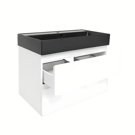 Závěsná koupelnová skříňka s keramickým umyvadlem SAT B-Way 1 v bílém lesku, 79x50x45 cm.