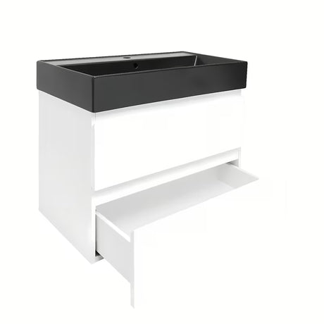Závěsná koupelnová skříňka s keramickým umyvadlem SAT B-Way 1 v bílém lesku, 79x50x45 cm.