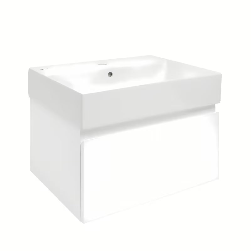Závěsná koupelnová skříňka SAT B-Way 1 s keramickým umyvadlem v bílém lesku, 59x30x45 cm