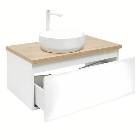 Závěsná koupelnová skříňka SAT B-Way 1 79x45x30 cm v bílém lesku s deskou v dekoru dubu