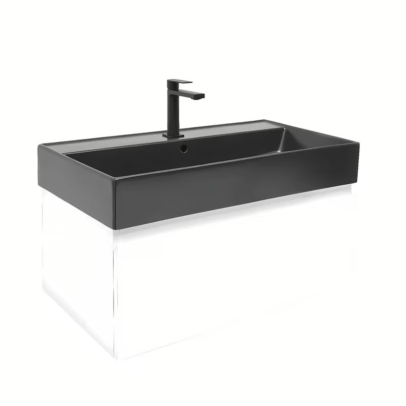 Závěsná koupelnová skříňka s keramickým umyvadlem SAT B-Way 1 v bílém lesku 79x45x30 cm.
