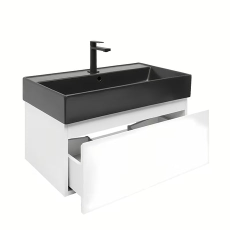 Závěsná koupelnová skříňka s keramickým umyvadlem SAT B-Way 1 v bílém lesku 79x45x30 cm.