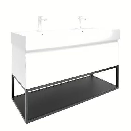 Závěsná skříňka SAT B-Way s dvojumyvadlem v bílém lesku 119x45x30 cm