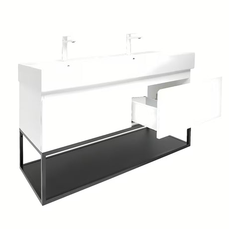 Závěsná skříňka SAT B-Way s dvojumyvadlem v bílém lesku 119x45x30 cm