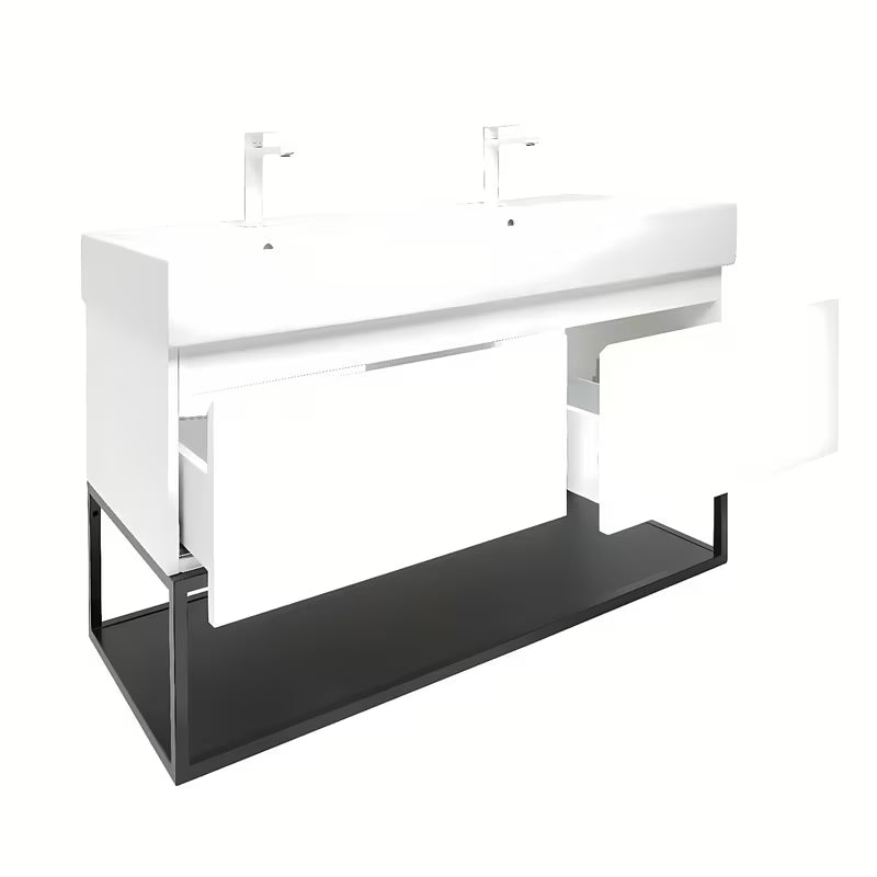 Závěsná skříňka SAT B-Way s dvojumyvadlem v bílém lesku 119x45x30 cm