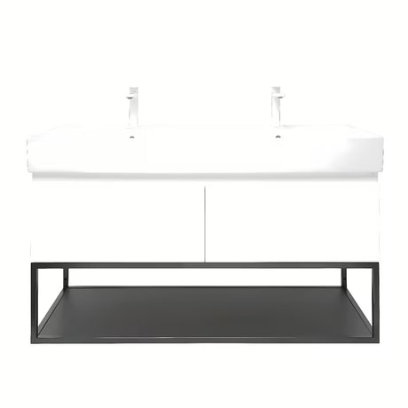 Závěsná skříňka SAT B-Way s dvojumyvadlem v bílém lesku 119x45x30 cm