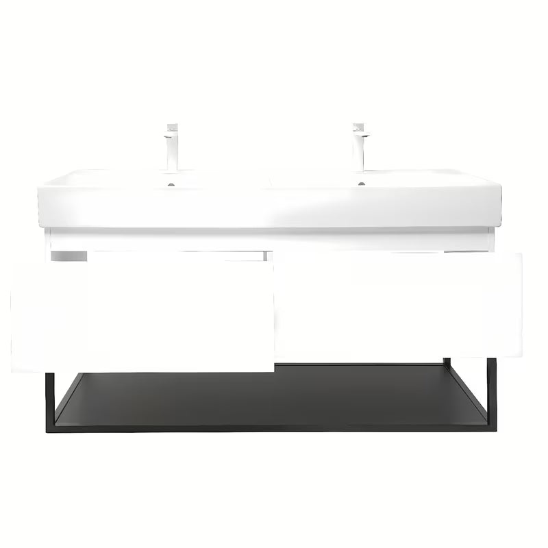 Závěsná skříňka SAT B-Way s dvojumyvadlem v bílém lesku 119x45x30 cm