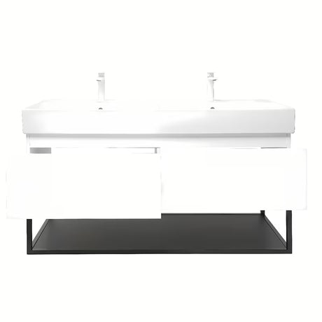 Závěsná skříňka SAT B-Way s dvojumyvadlem v bílém lesku 119x45x30 cm