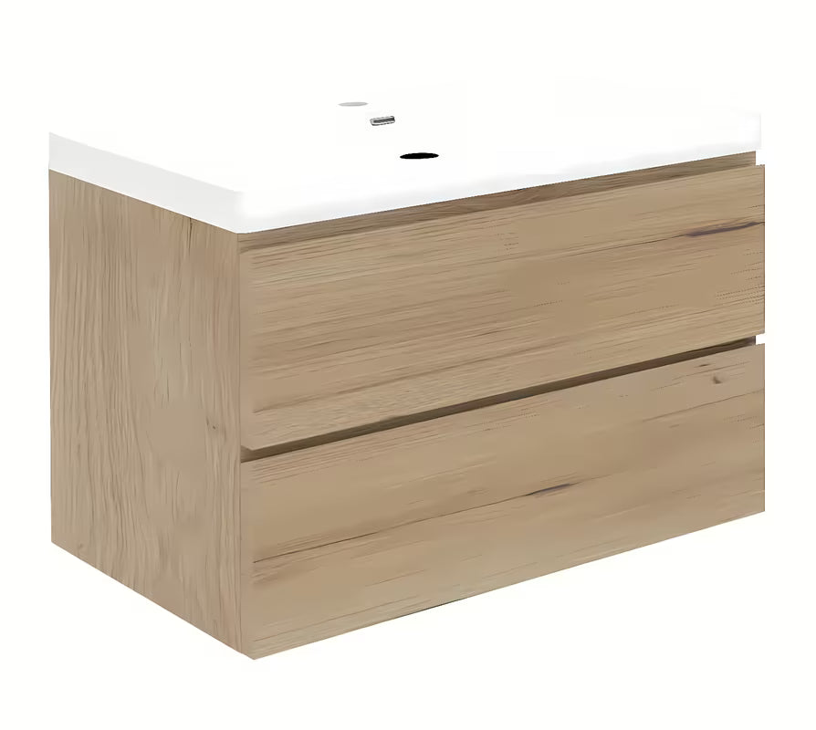 Závěsná koupelnová skříňka s keramickým umyvadlem SAT B-Way v dekoru dub 99x45x50 cm