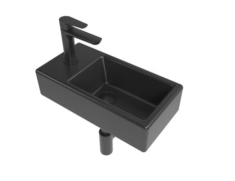 Koupelnová sestava SAT Brevis v černé barvě s umývátkem 40,5 x 20,5 cm, baterií a sifonem