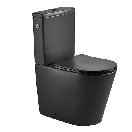 Volně stojící WC kombi SAT Brevis v černo-matné barvě s bezokrajovou mísou a sedátkem SoftClose.