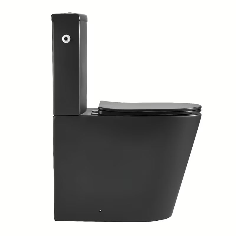 Volně stojící WC kombi SAT Brevis v černo-matné barvě s bezokrajovou mísou a sedátkem SoftClose.